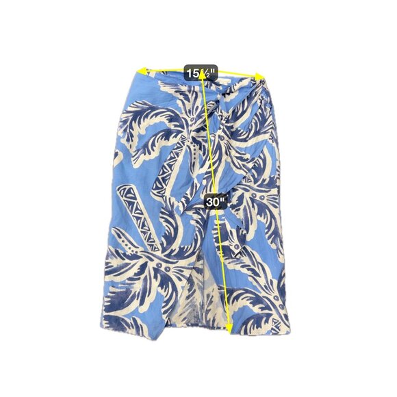 H&M Blue White Palm Leaf Print Wrap Skirt Linen Blend Womens Size Medium - Picture 6 of 7